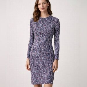 Tory Burch Blue and Red Long Sleeve Dress Colorful Abstract